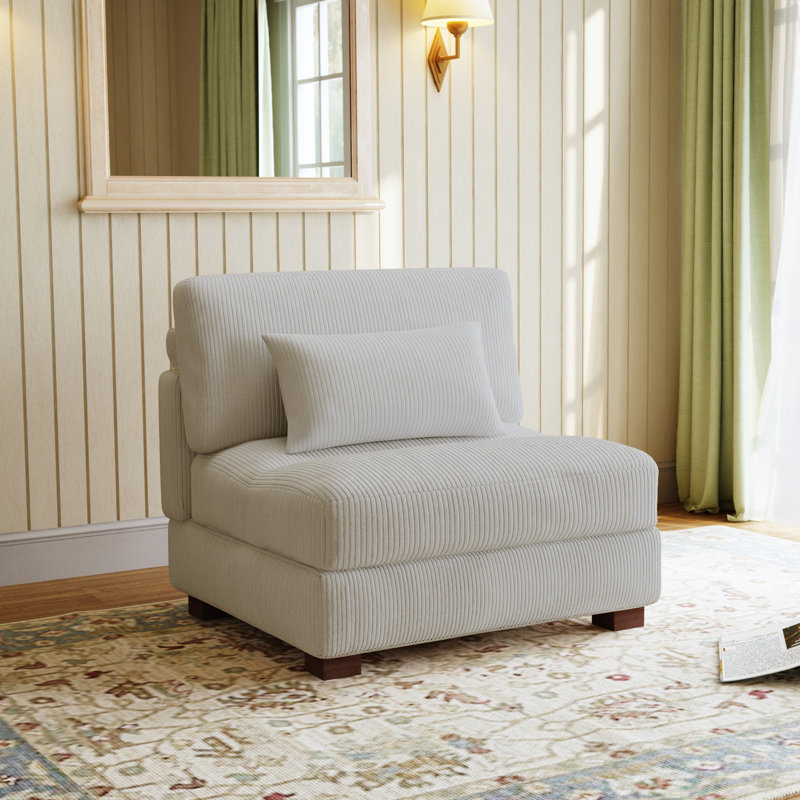 Maelina 96.5Cm Wide Armless, Sea Salt Grey Corduroy