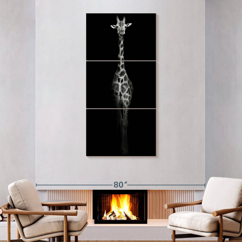 Portrait de girafe monochrome, H 75 po x l 36 po