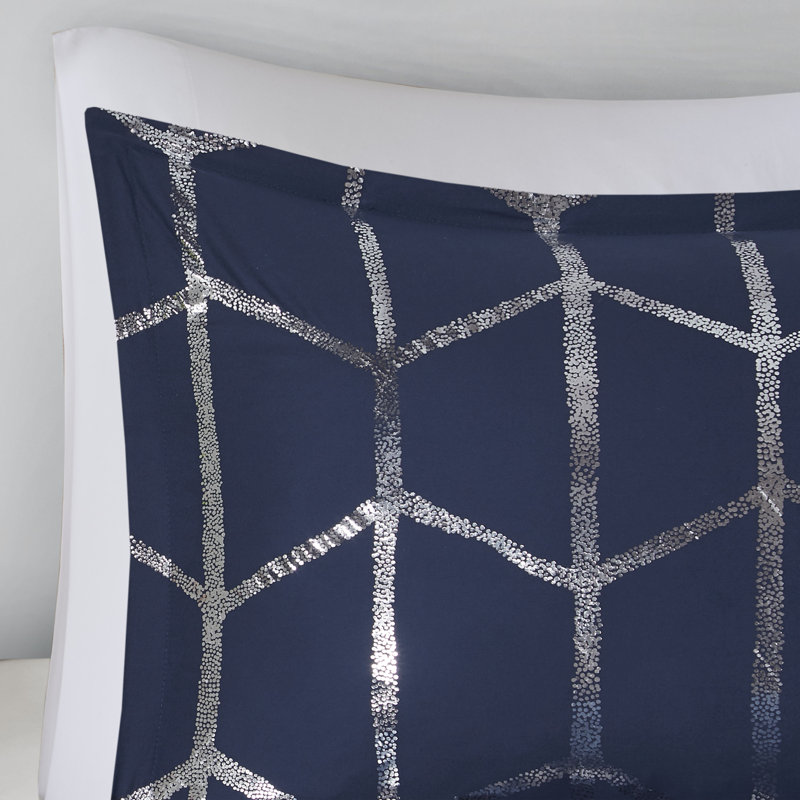 Aqua and Silver Twin Microfiber Comforter Set with Shams