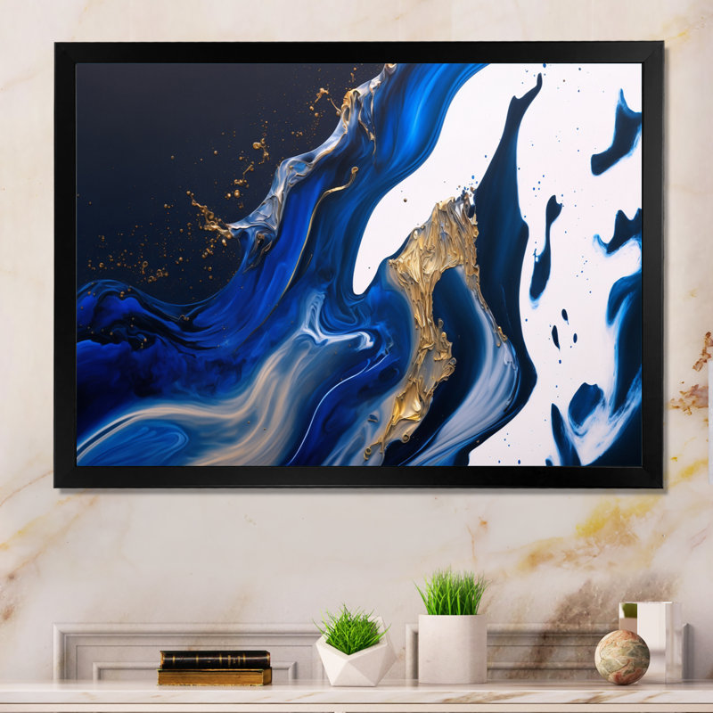 «Ice Paint Splash IV - Abstract Spirals», reproduction sur toile encadrée, Impression noire sur toile encadrée