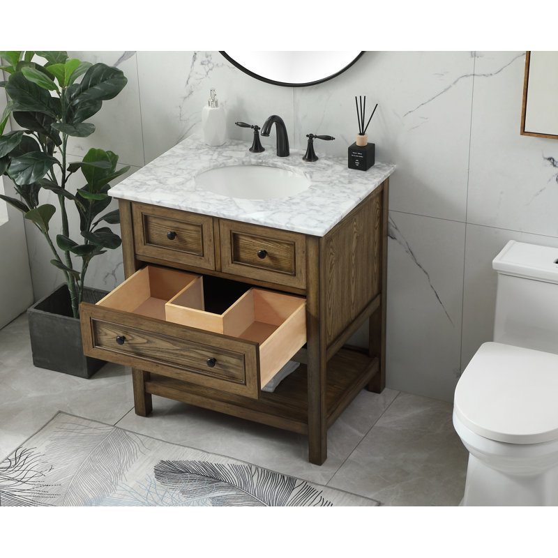 30'' Single Bathroom Vanity with Carrara Marble Top, Dark Brown