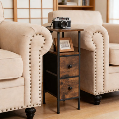 Slim Nightstand With Charging Station, Narrow End Table With Fabric Drawers And Storage For Small Spaces, Living Room, Bedroom Or Sofa Side