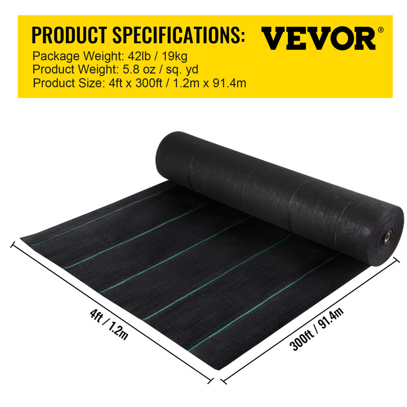 Heavy Duty Black Polypropylene 4' x 300' Weed Barrier Fabric