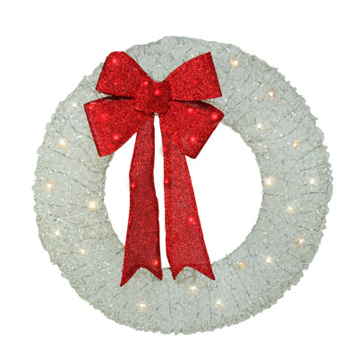 Pre-Lit Red Bow Artificial Christmas Wreath - 36-Inch Warm White Lights
