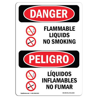 Flammable Liquids No Smoking Bilingual | Heavy Duty Sign or Label