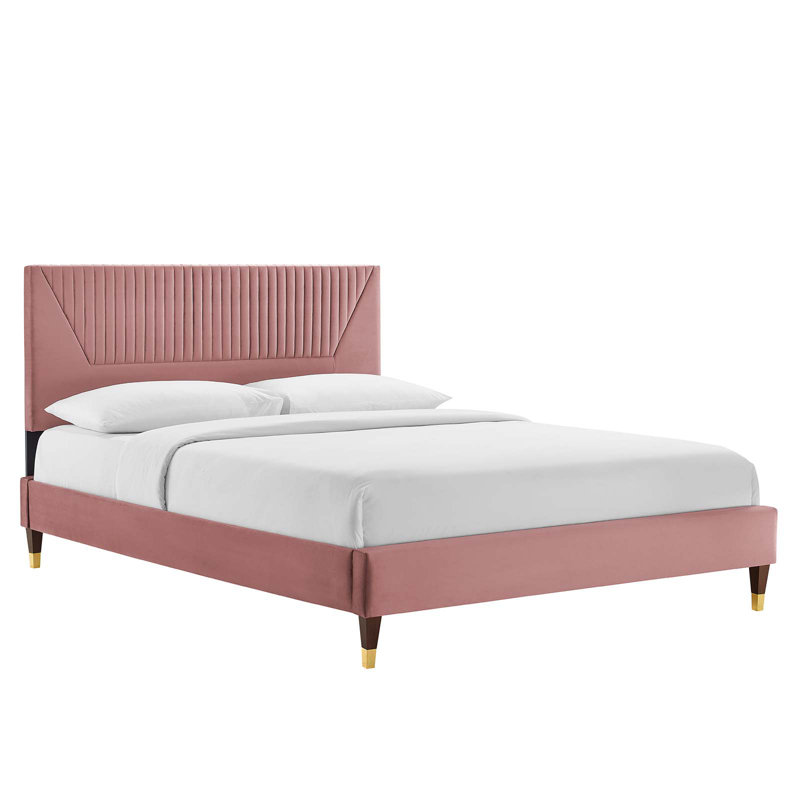 Modway Yasmine Channel Tufted Performance Velvet Platform Bed, Dusty Rose, Twin