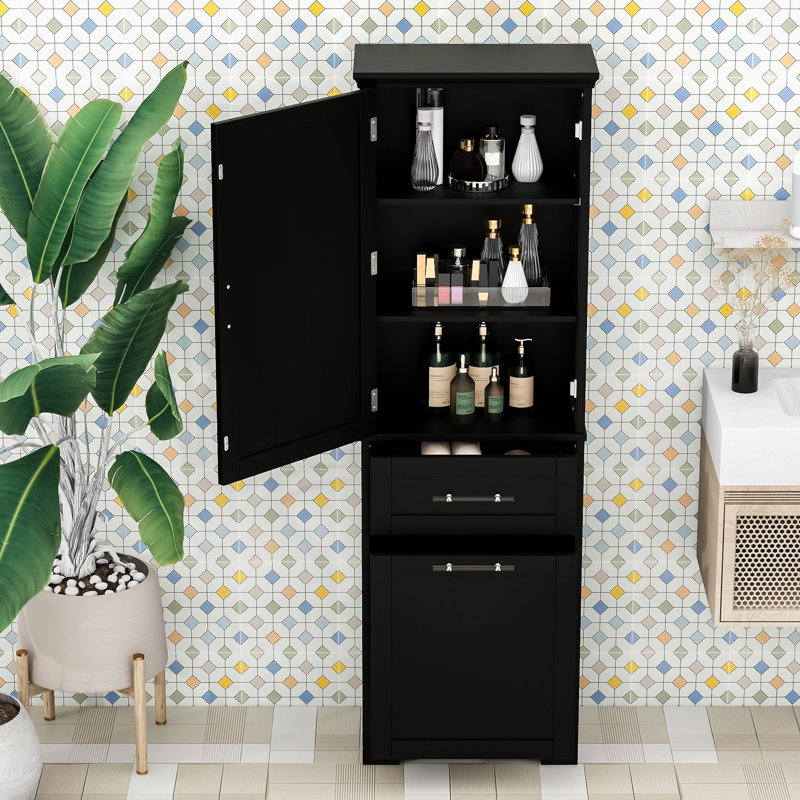 Élégante armoire de rangement en bois avec tablettes réglables et 2 tiroirs, Noir