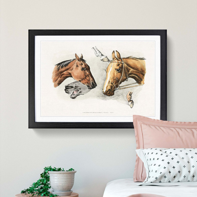 Horse Heads and Hoofs by Henry Alken - Picture Frame Painting Print, 48cm H x 65cm W x 2cm D, Black Framed