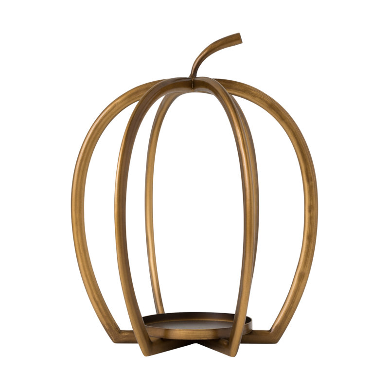 Pumpkin-shaped tabletop candle holder, 13.875'' H X 9.625'' W X 11'' D