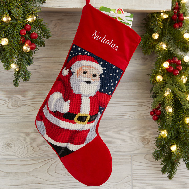 Santa Personalized Needlepoint Stocking, Yes
