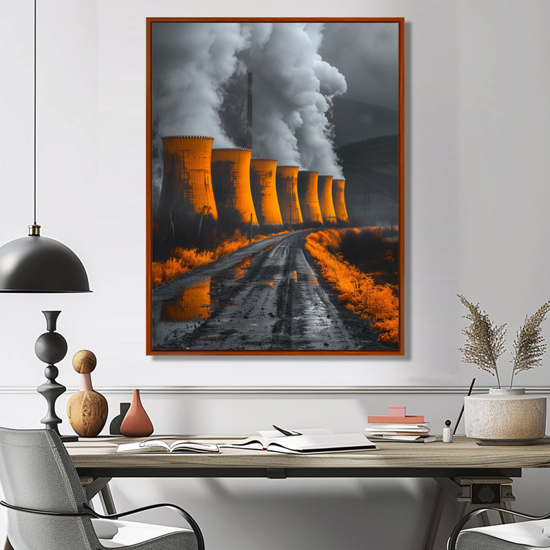 «I Power», impression d'art mural gris et jaune, H 12 po x l 20 po, Cadre flottant brun