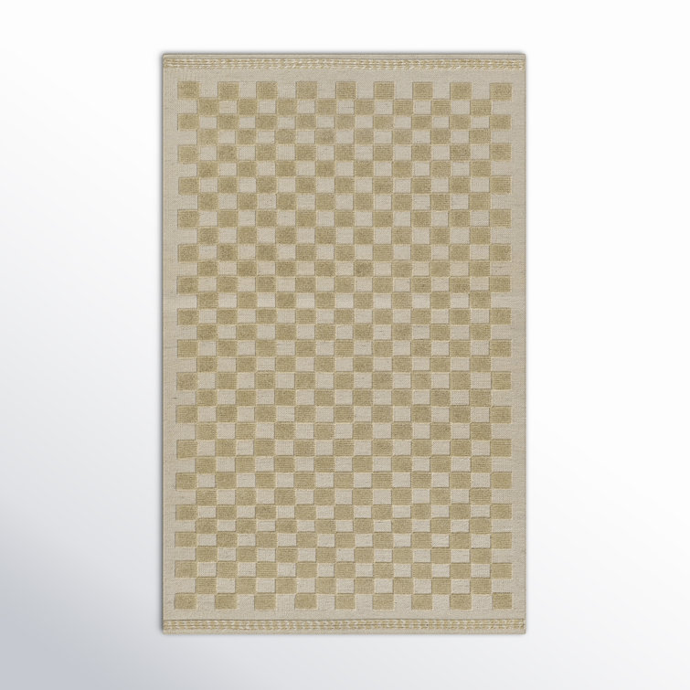 Azle Checkered Handmade Flatweave Wool Area Rug in Beige/Tan