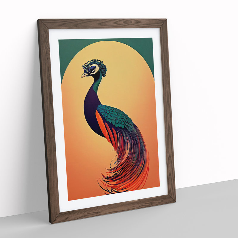 An Nouveau Peacock - Framed Print, 64cm H x 46cm W x 2cm D, Walnut
