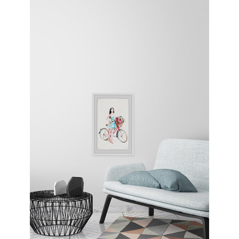 « vélo fille »-cadre photo, reproduction d’art sur papier, H 18 po x l 12 po x P 1,5 po