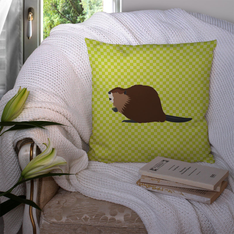 Coussin décoratif extérieur beaver check, Vert, 14 po x 14 po