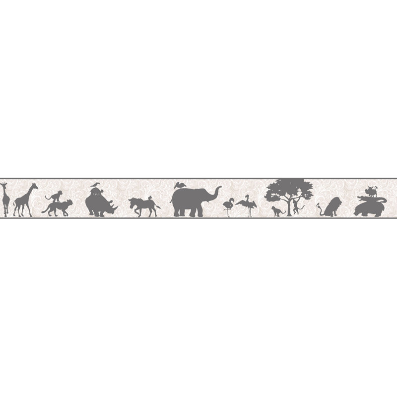 Papier peint avec bordure de vie sauvage 15 pi x 6,75 po Peek-A-Boo Safari, Gris huître/huître pâle/blanc/gris graphite