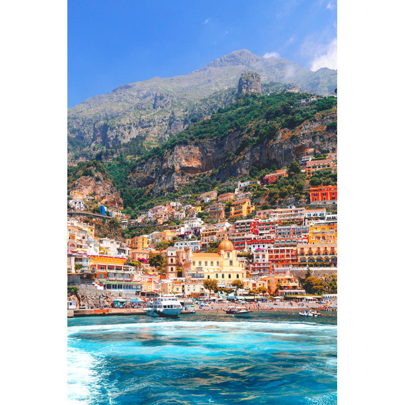 Côte méditerranéenne, Italie, coloré, montagnes, eau bleue, ciel, H 48 po x l 24 po x P 1,5 po