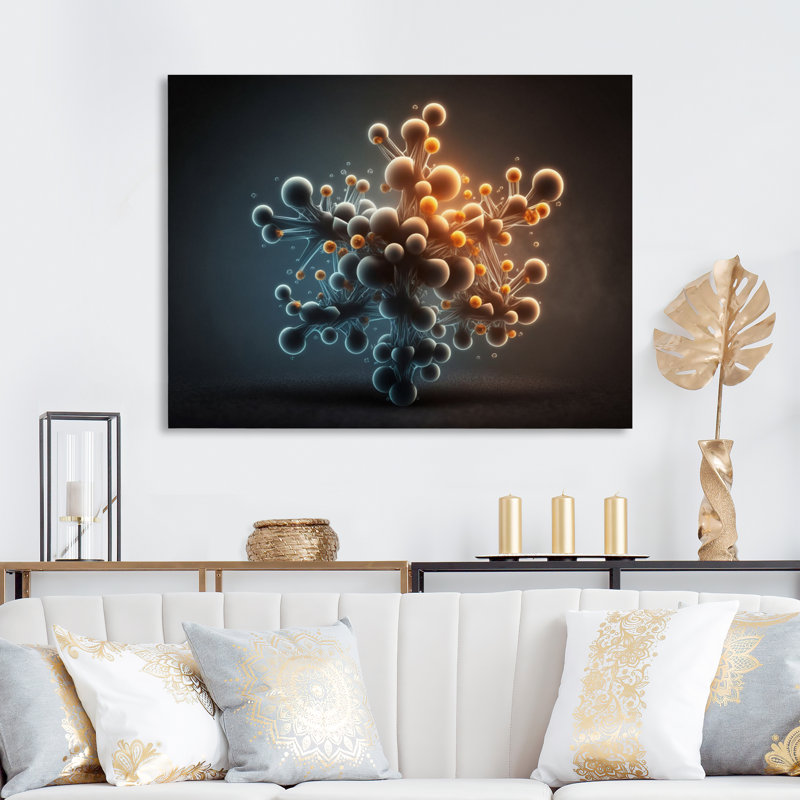 Atome abstrait 3D sur toile, H 24 po x l 32 po x P 1 po, Toile tendue
