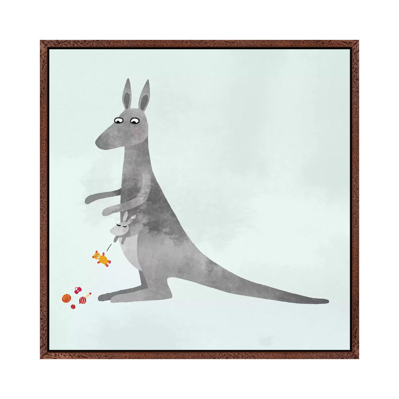 Kangaroo by Nic Squirrell - Print on Canvas, 45.72 cm H x 45.72 cm W, Classic Brown Wood Framed