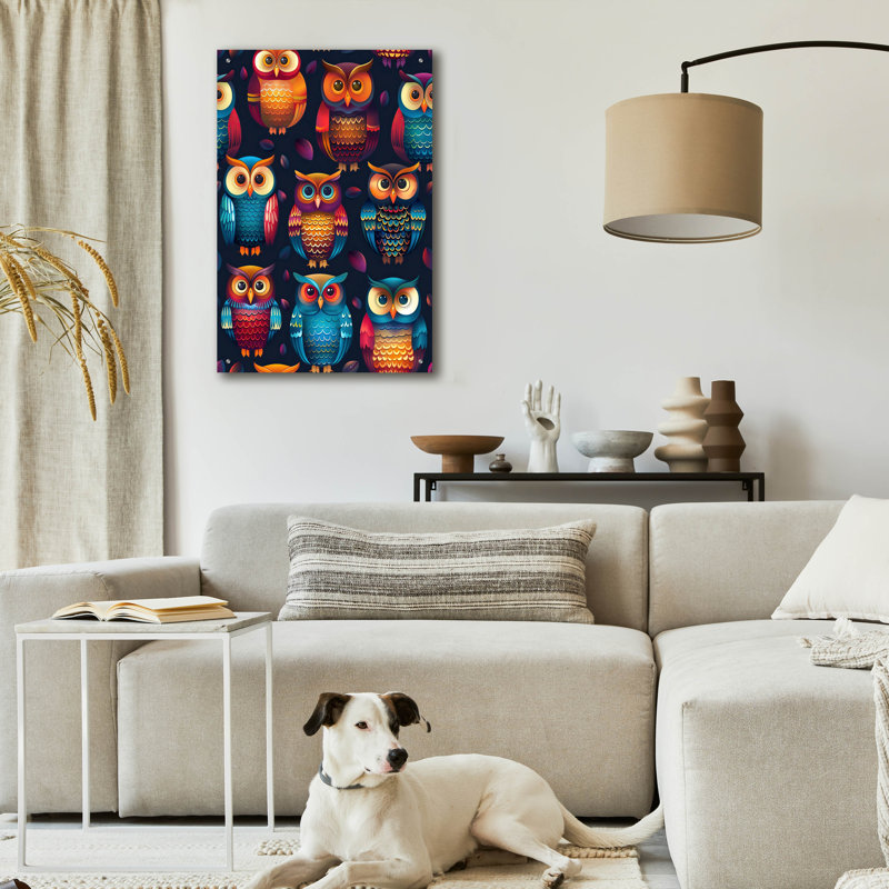 «Color Pattern Small Owl» par Momart, peinture murale en verre acrylique, H 36 po x l 24 po x P 0,2 po