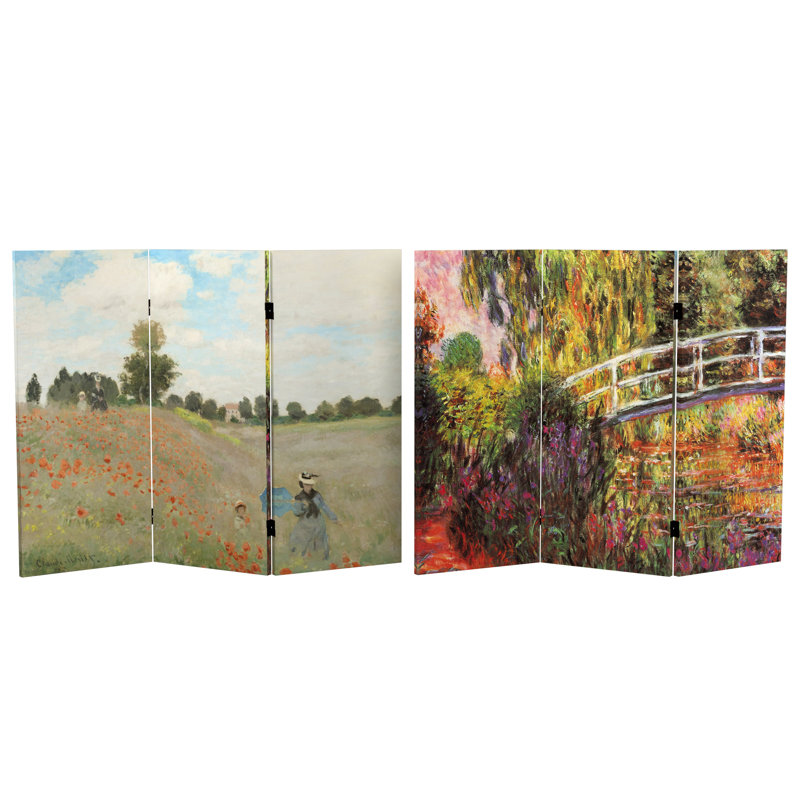 70.88" x 63" Double Sided Works of Monet 4 Panel Room Divider, 71" H x 47.25" W x 1" D