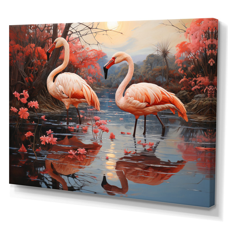 Flamant flamant rose pastel - imprimé, H 12 po x l 20 po x P 1 po, Toile tendue