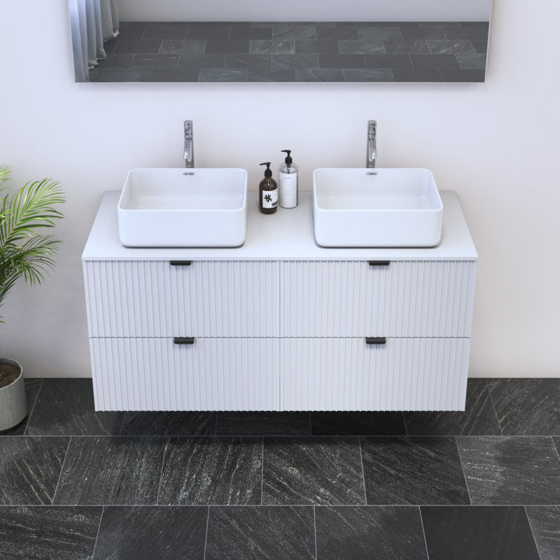 Ensemble de meuble-lavabo double 47,4 po avec plateau Lissia, Blanc