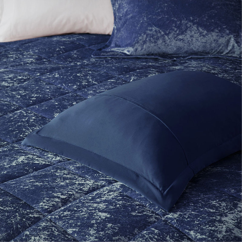 Ensemble d'édredon en velours luxueux pour lit simple / simple TG, Édredon pour lit simple TG et 3 pièces suppléme, Marine