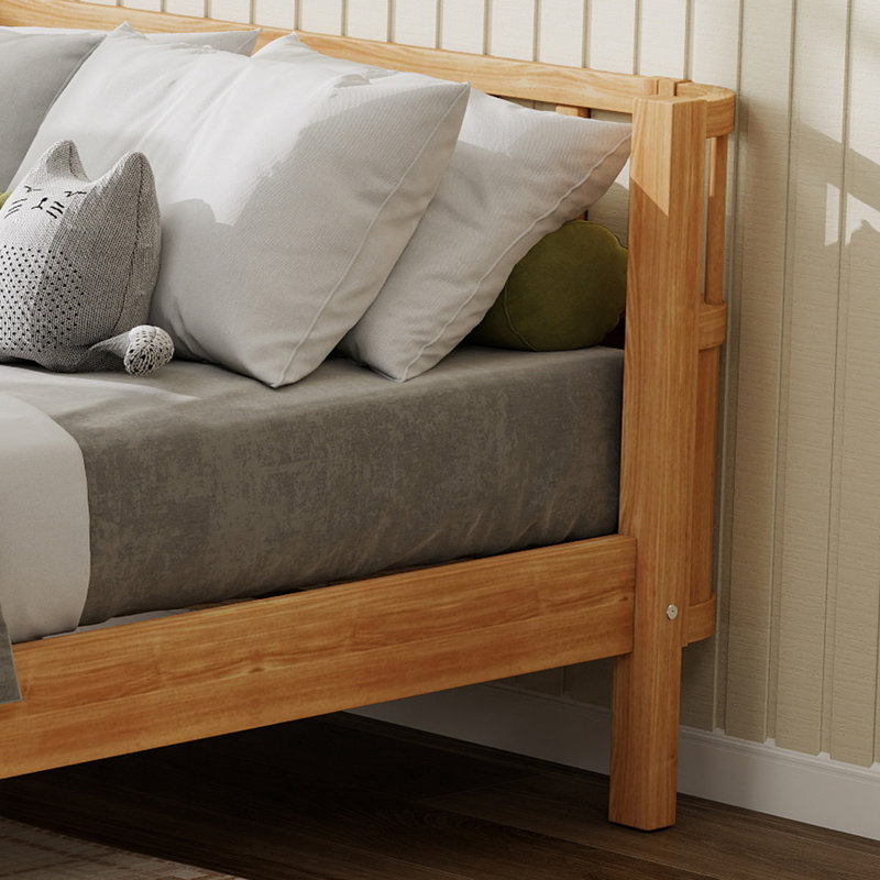 Lit simple pour enfant en bois massif avec garde-corps, Naturel