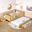 Simple avec bibliothèque intégrée et petit escalier, rails de sécurité de haute qualité et lit gigogne, naturel clair-129591830-129591833