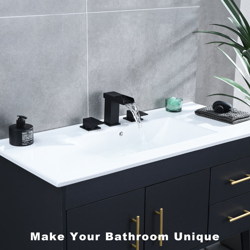 Widespread 2-handle Bathroom Faucet with Drain Assembly, Matte Black