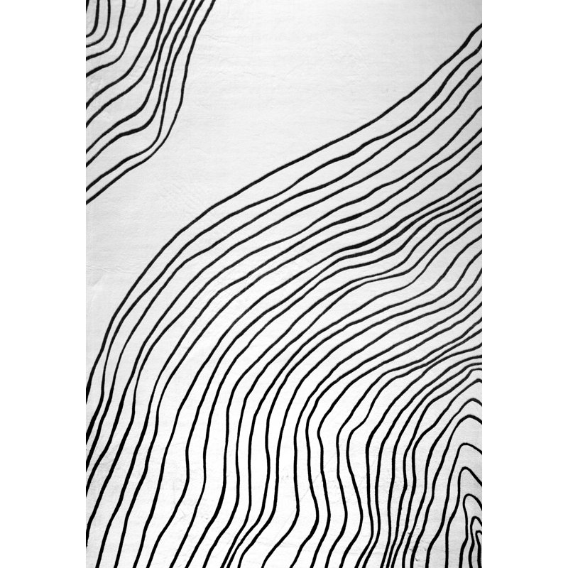 Rug Branch Nami 7' x 10' (6'7" x 9'6") White/Black Abstract Line Area Rug, Contemporary, Medium Pile, Stain-Resistant Carpet - Living Room, Bedroom, Dining Room, and Kitchen
