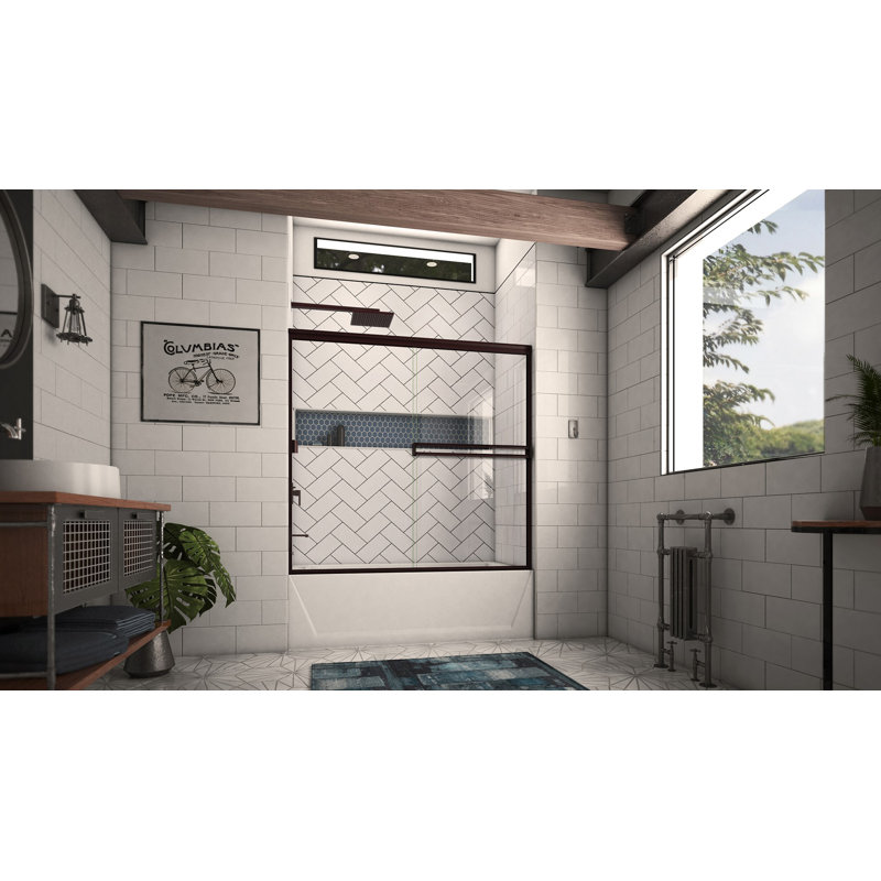 - W x 56.375'' H Bypass Door Semi-Frameless Tub Door with, Clear, Oil Rubbed Bronze