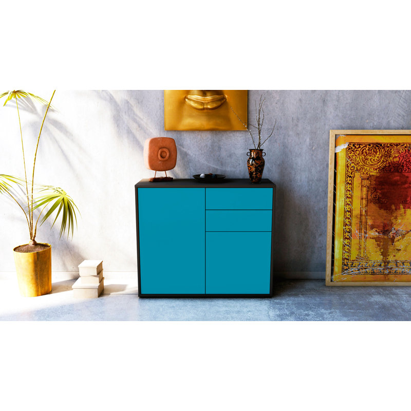 Princeton 92cm Sideboard, Anthracite/Turquoise