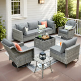 High Quality Pe Rattan Outdoor Sofa With Coffee Table And Rocking Chair 8-Piece Set