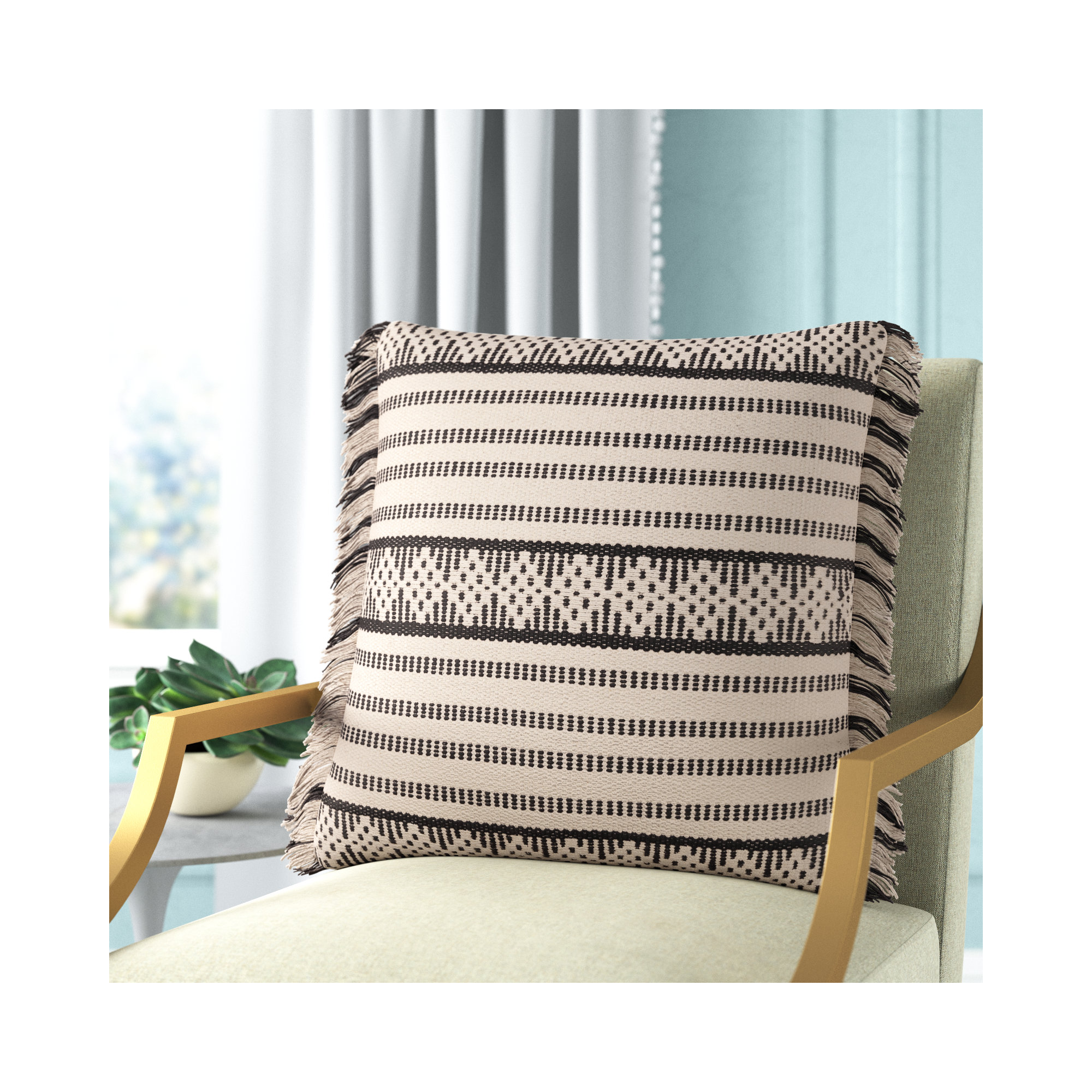 Joren Fringed Cotton Lumbar Throw Pillow, 20" x 20", Pillow Cover Insert Only