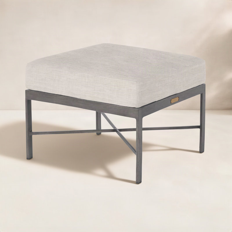 Monaco Patio Footstool, Slate Gray, No Welt, Rollo Cream InsideOut® Linen