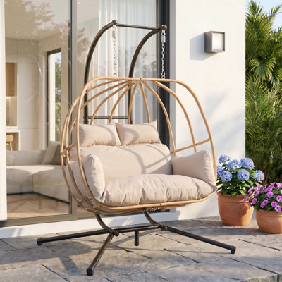 Balancelle pour 2 personnes Allenhurst avec support et coussin, balançoire intérieure et extérieure pour patio, porche et balcon