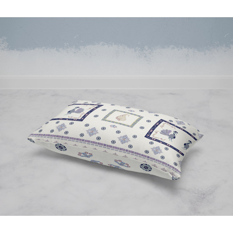 Wildflower Peacock  Rectangular Throw Pillow, White/Purple