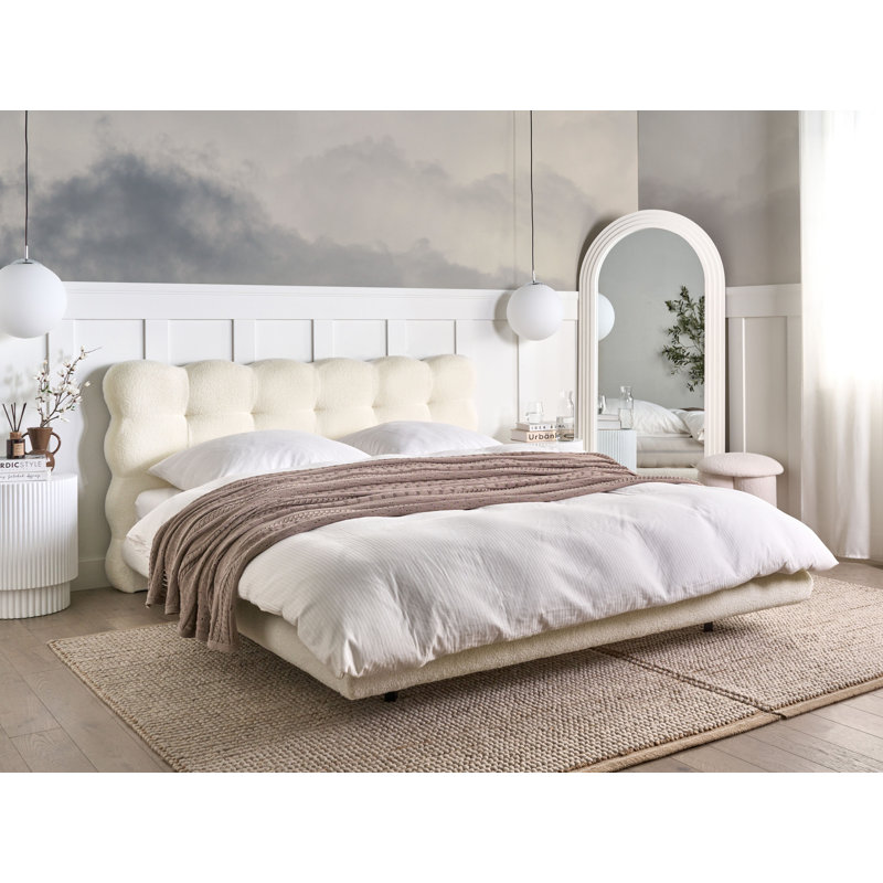 Bed Boucle SOULISSE, European Kingsize (160 x 200 cm), White