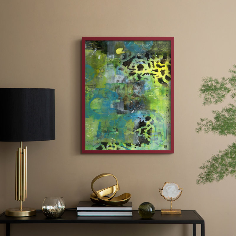 Alphabet Soup, reproduction abstraite encadrée - bois massif, H 30 po x l 24 po, Rouge