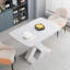 Table de salle à manger moderne carrée, extensible, plateau de table blanc + pied de table en MDF en X avec base en métal