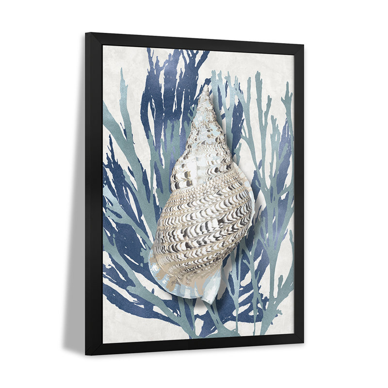 «Shell Coral Aqua Blue I», affiche encadrée par Caroline Kelly, H 24 po x l 16 po