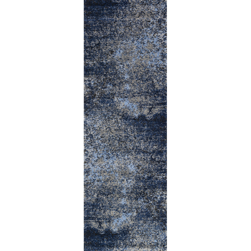 Tapis bleu marine à motif abstrait Abbie, Tapis de couloir 2 pi 5 po x 7 pi 7 po