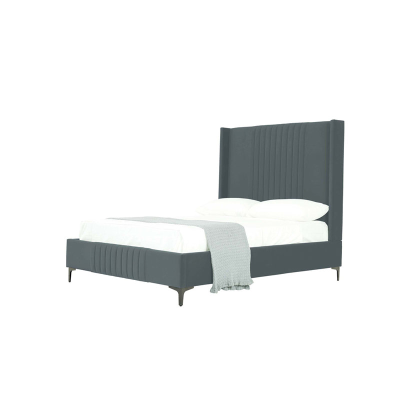 Grand lit tapissier Promenade Mid-Century, Grand, Gris
