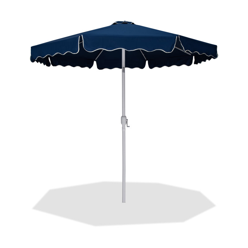Parasols de patio en tissu avec passepoil Amalfi, Bleu marine, Blanc