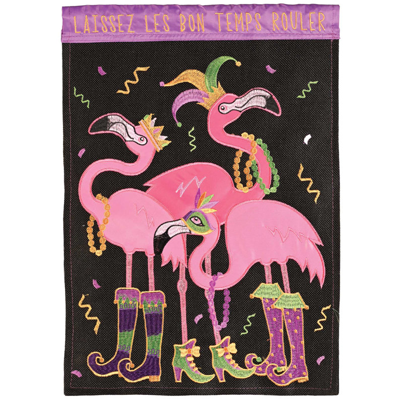 Drapeau de jardin en polyester 18 po x 13 po Mardi Gras Flamants