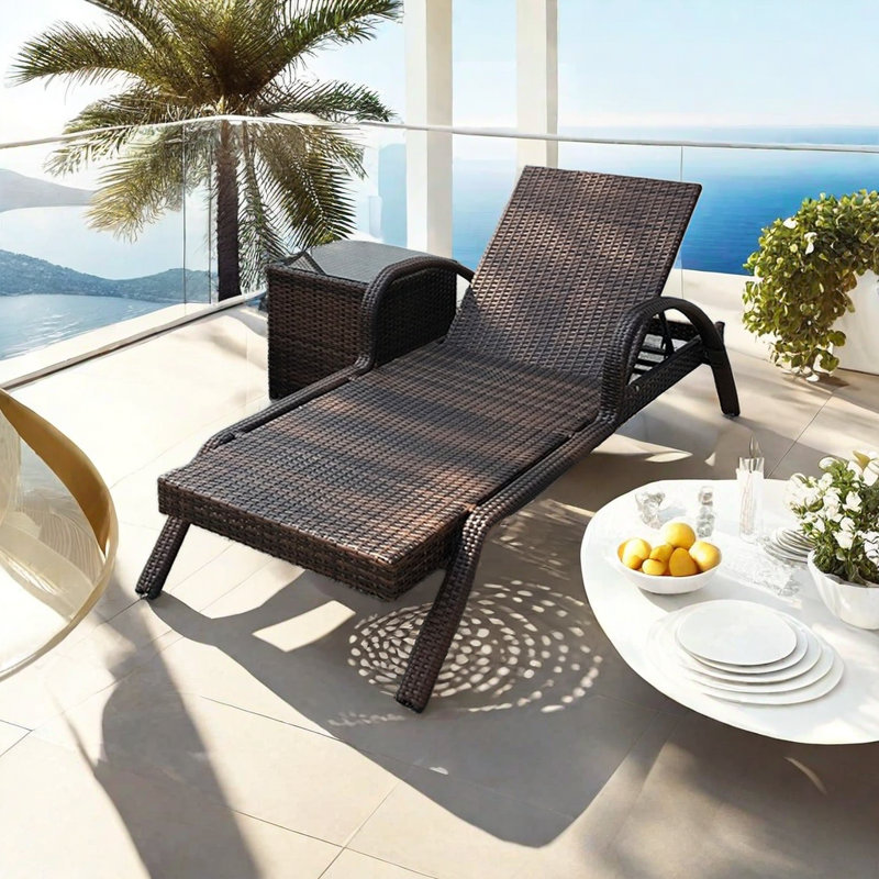 Smajil Outdoor Wicker Chaise Lounge Set with Table
