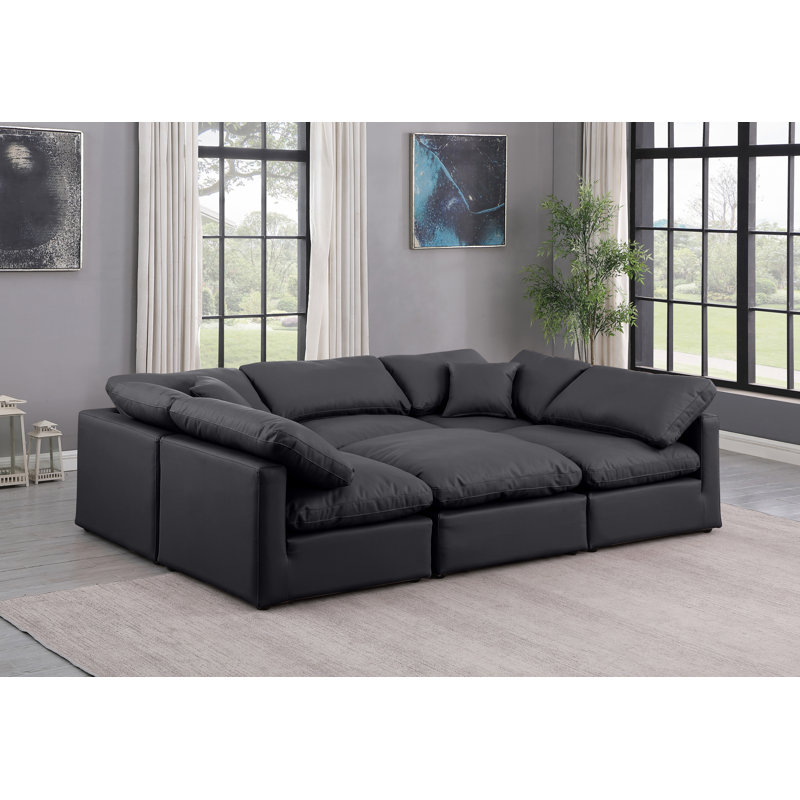 Itala Upholstered U-Shaped Sectional Reversible, Black Vegan Leather