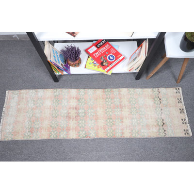 Tapis de couloir turc rétro avec motif géométrique tissé à la main aux couleurs pastel pour un motif bohémien